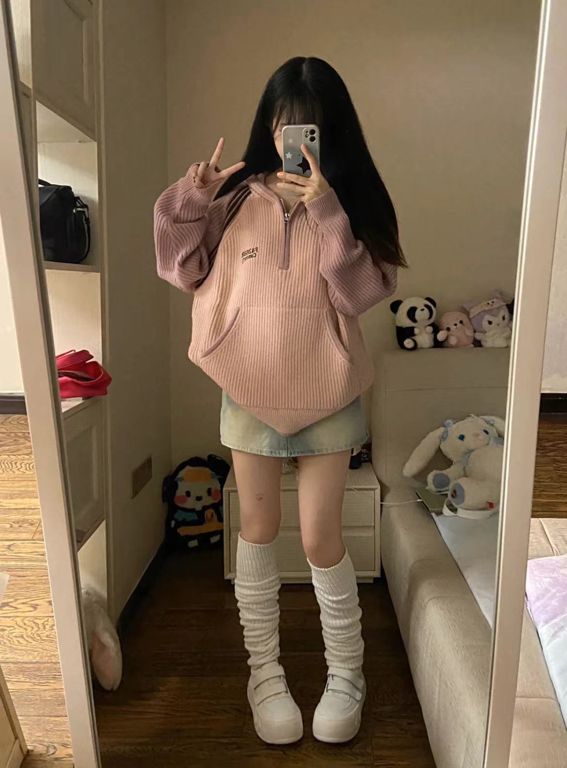 韓版溫柔風甜美撞色拼接連帽針織毛衣女秋冬外穿軟糯氣質減齡上衣