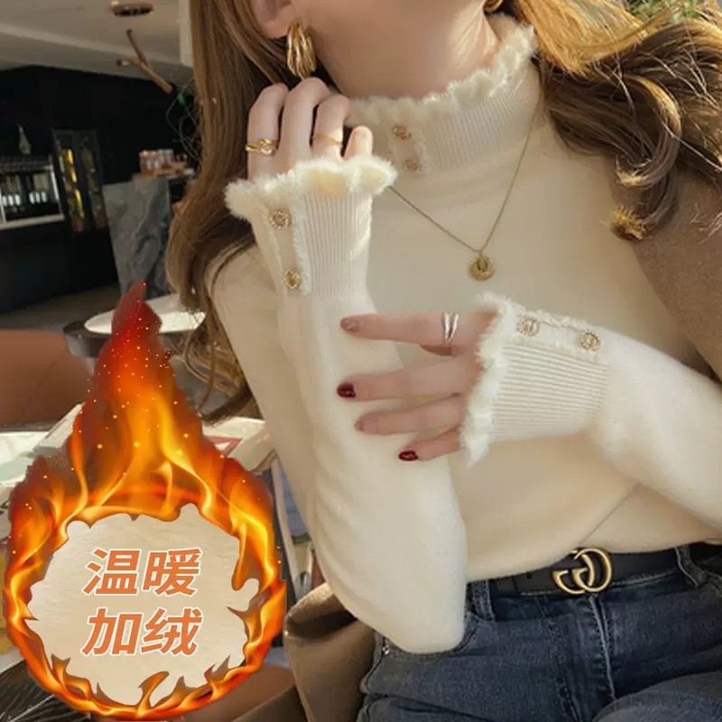 軟糯風毛衣女新款秋冬季加厚一體絨針織衫內搭高領打底衫上衣