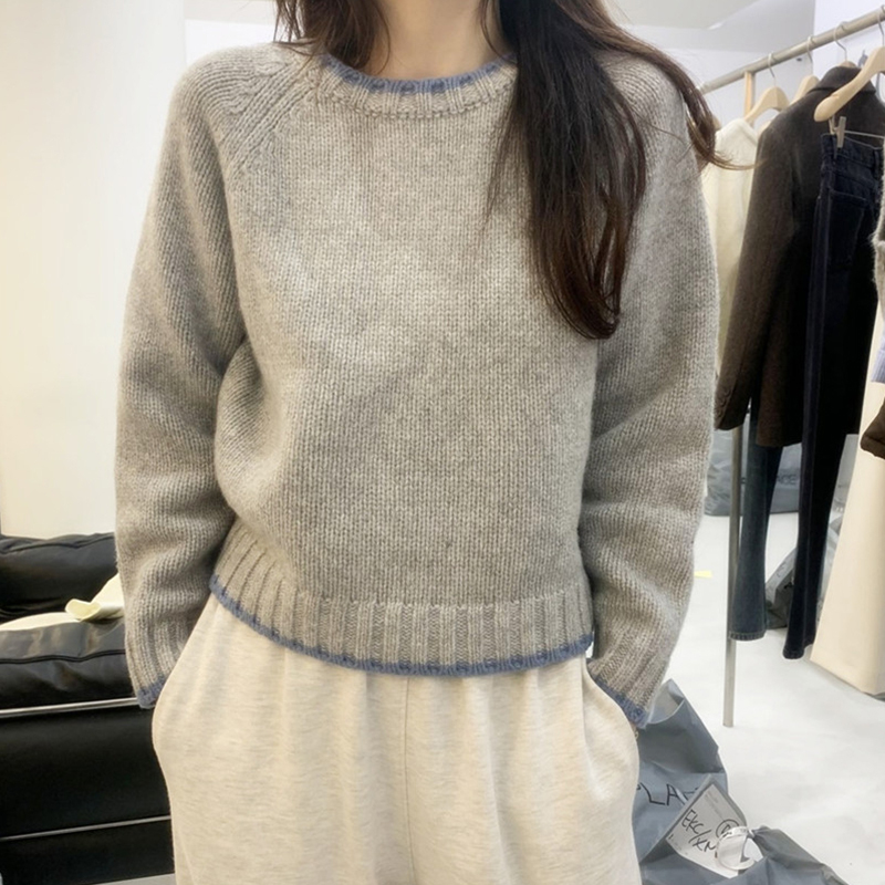 灰色短款毛衣女秋冬內搭2023新款設計感小眾加厚針織衫上衣高級感