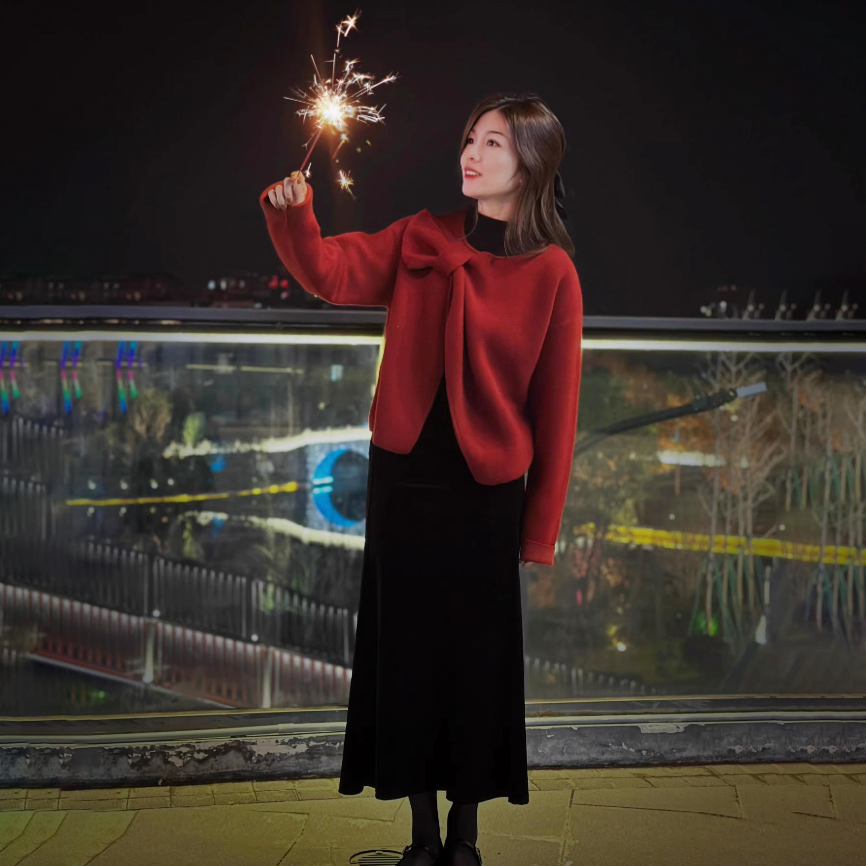 兔年新年戰袍韓劇職業高級感小香風紅色毛衣連衣裙兩件套裝女秋冬