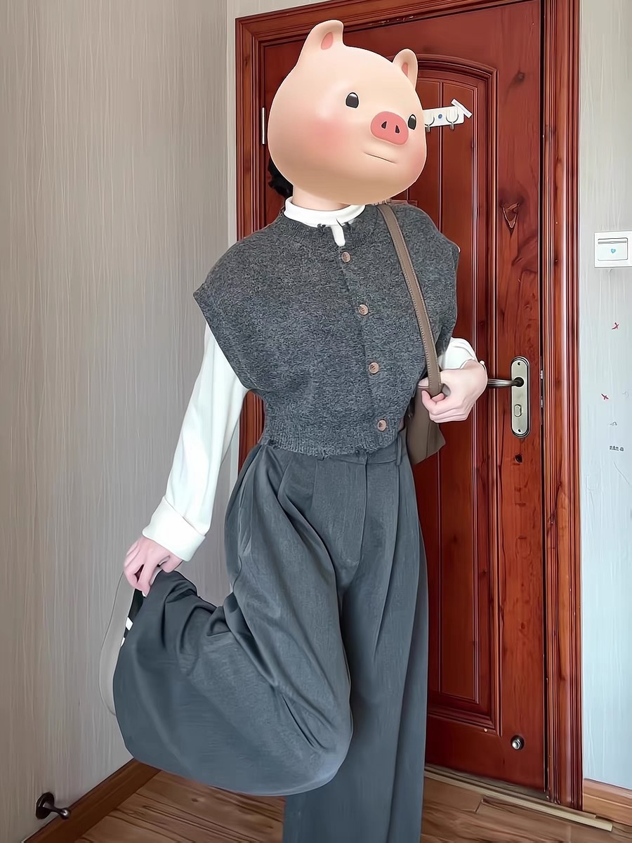 休閒套裝女春季2024新款洋氣時尚時髦氣質針織打底衫闊腿褲三件套