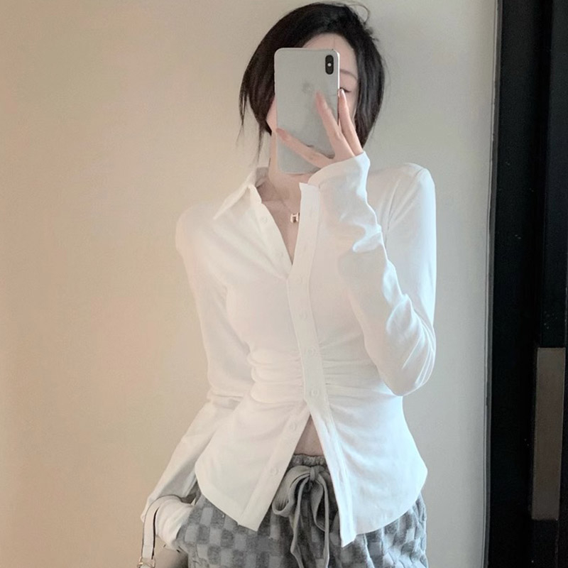 春秋純欲風收腰襯衫女性感長袖襯衣設計感辣妹顯瘦上衣