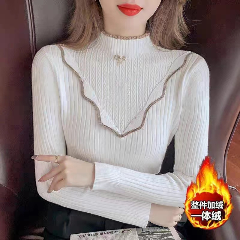一體絨軟糯毛衣女加厚甜美慵懶風新款2023年秋季洋氣打底衫上衣