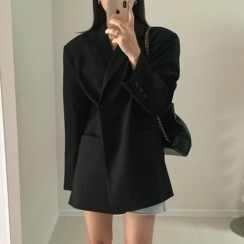 Spring and Autumn Korean style niche design slit irregular one-button casual simple loose suit jacket