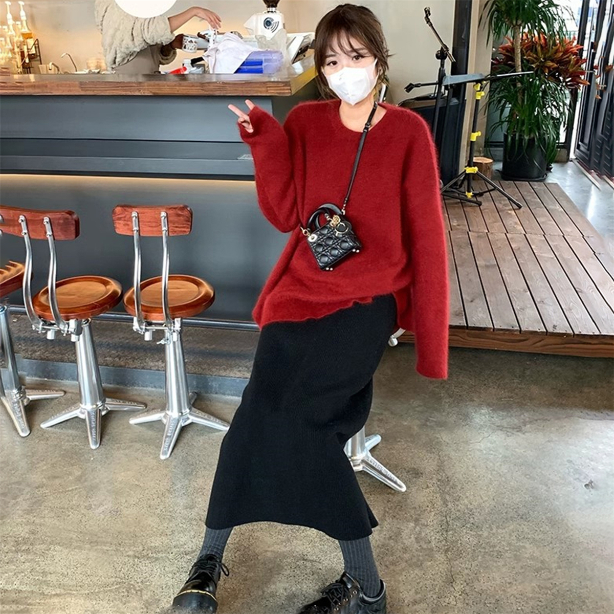秋冬女裝新年今年過年本命年衣服聖誕穿搭紅色高級感半身裙套裝