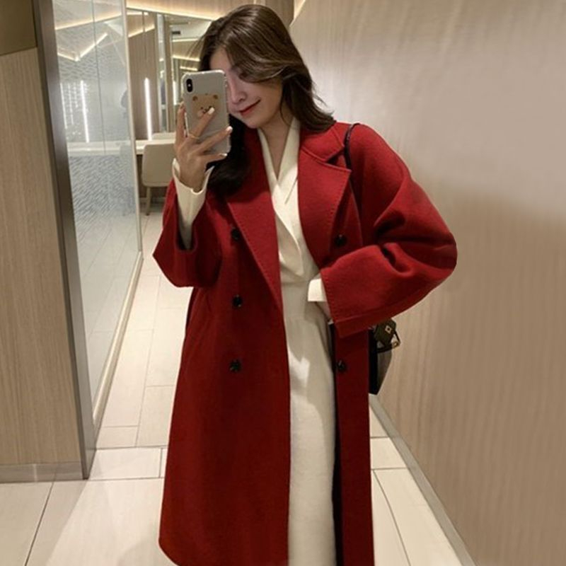 Popular autumn and winter mid-length over-the-knee double-sided woolen coat for women Korean style small woolen coat
