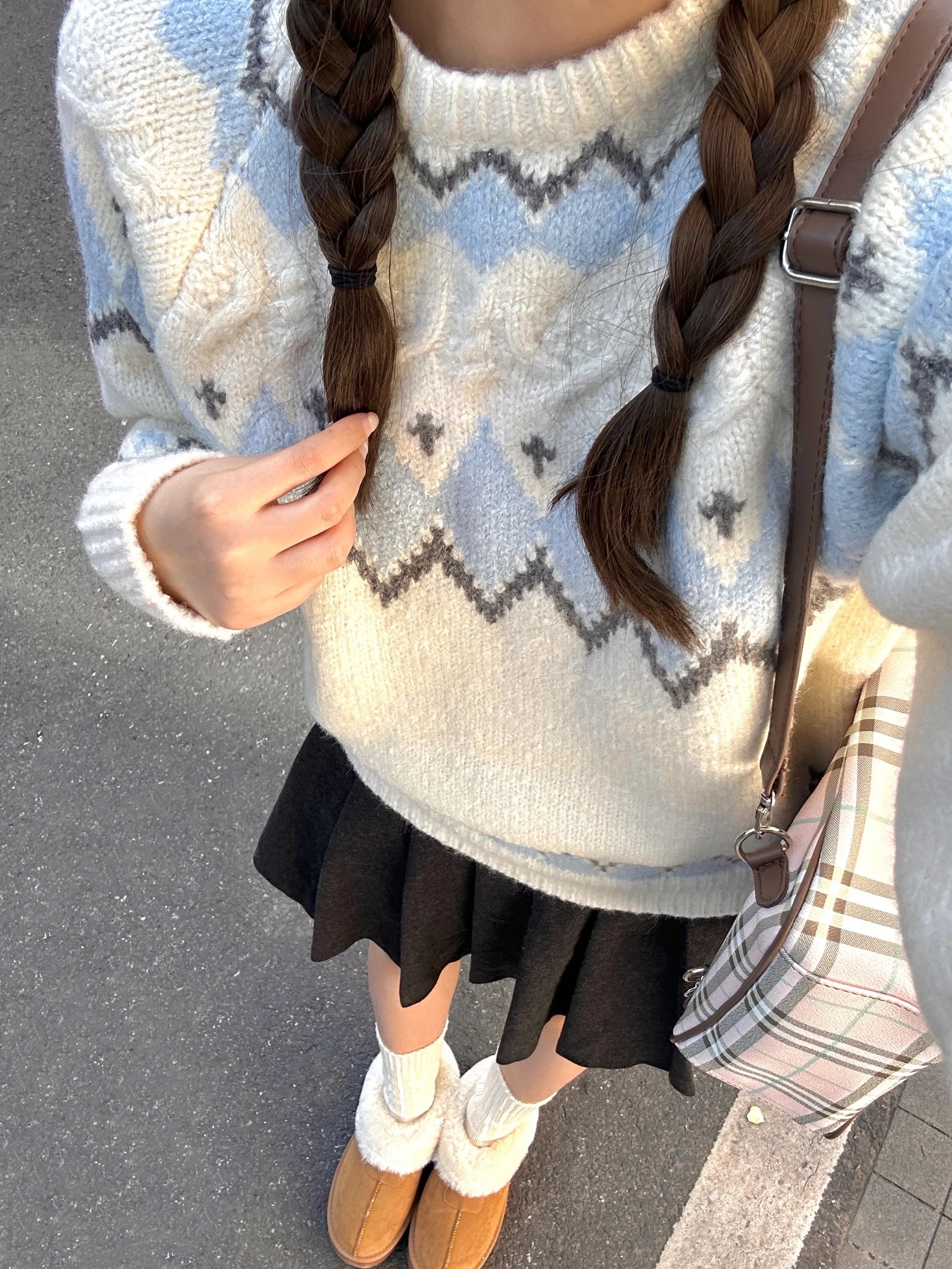復古撞色毛衣女秋冬新款慵懶風設計感寬鬆減齡純色百褶半身裙套裝