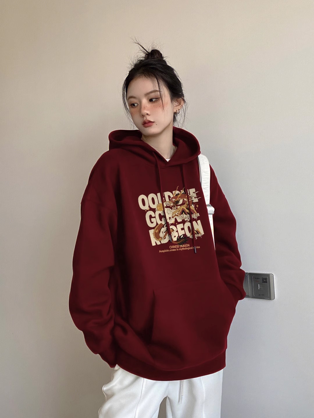 CVC棉麵食毛華棉複合/牛奶絲300克銀狐絨400克前 印花連帽衛衣女