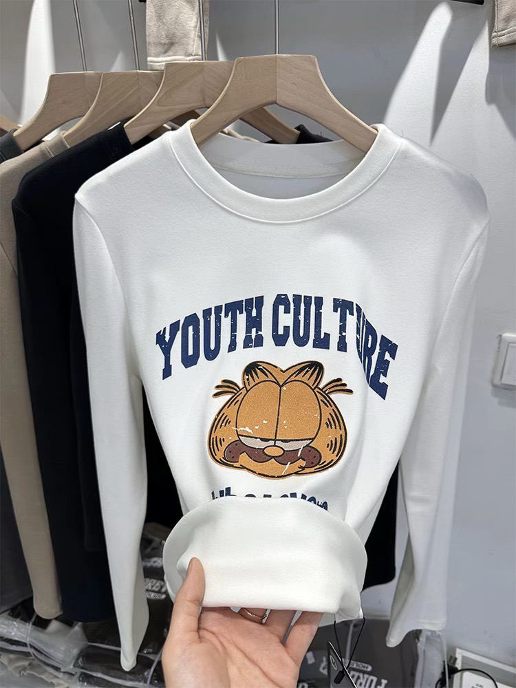 Hanyi hanyi cartoon printed cotton long-sleeved T-shirt bottoming shirt for women 2024 spring and summer Internet celebrity top