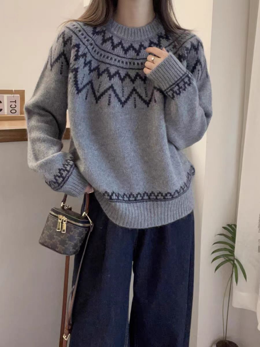 浣熊絨套頭毛衣女秋冬冬季寬鬆慵懶風加厚針織衫外穿短款上衣