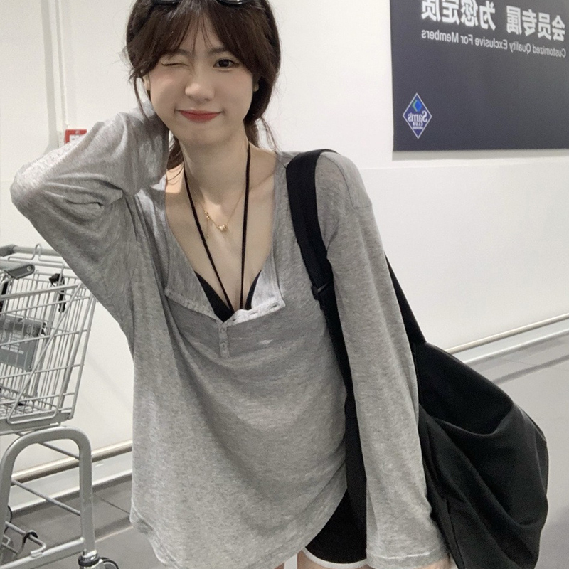純欲風T恤女春秋夏寬鬆中長款上衣薄防曬長袖空調小罩衫