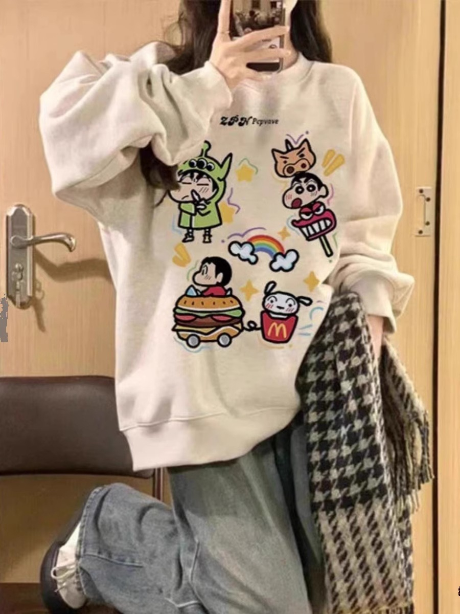 美式復古圓領無帽衛衣女秋冬2023新款古着vintage寬鬆小個子上衣