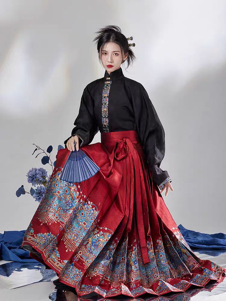 唐悠墨原創瑤花滿鈿馬面裙重工仿妝花明制漢服套裝春秋季日常