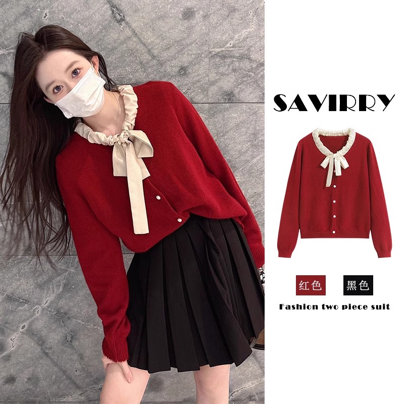 跨年紅色戰服蝴蝶結毛衣打底衫女冬季新款龍年本命年聖誕內搭上衣