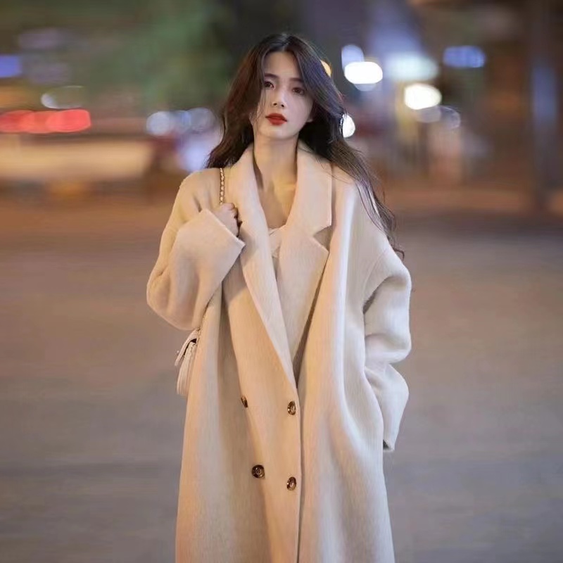 Dragon and phoenix wool, cotton and garri thickened autumn and winter temperament Korean style atmosphere mid-length jacket