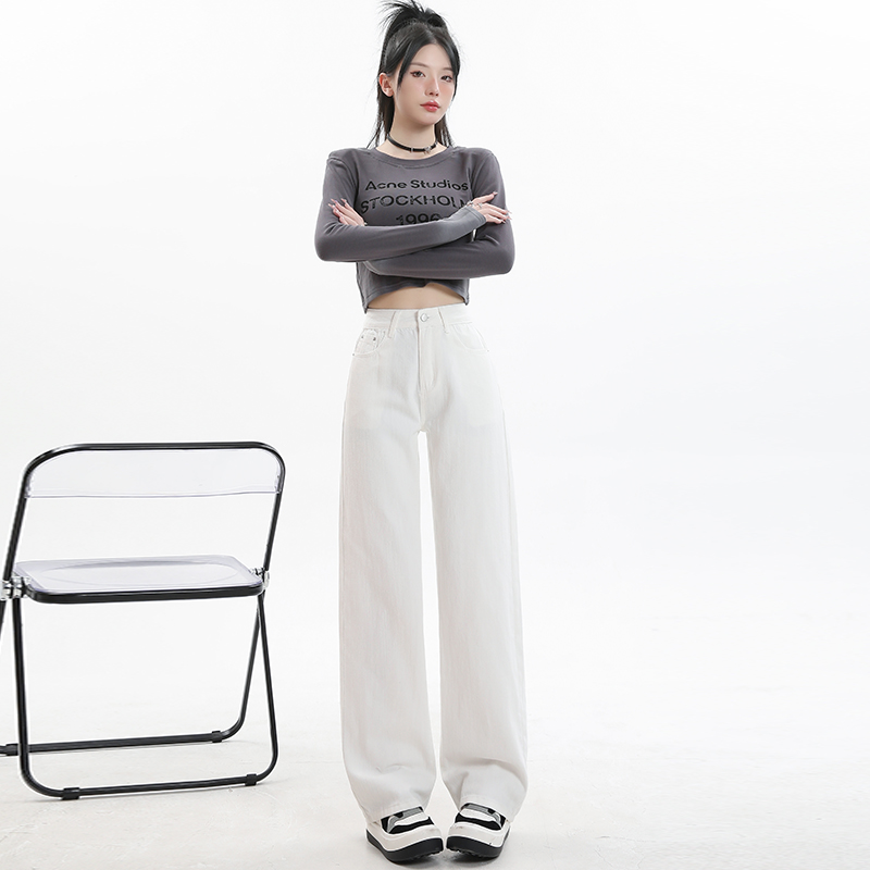 2024春裝新款直筒褲闊腿褲休閒褲牛仔褲長褲加長牛仔褲女