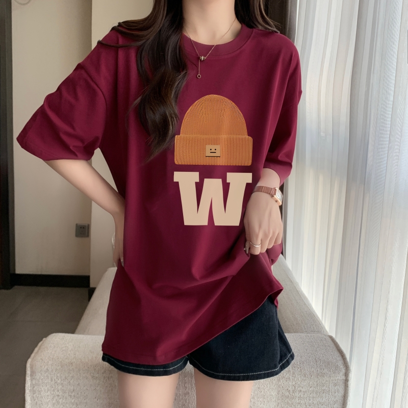 實拍 100%棉精梳純棉 印花夏裝短袖T恤女寬鬆韓版