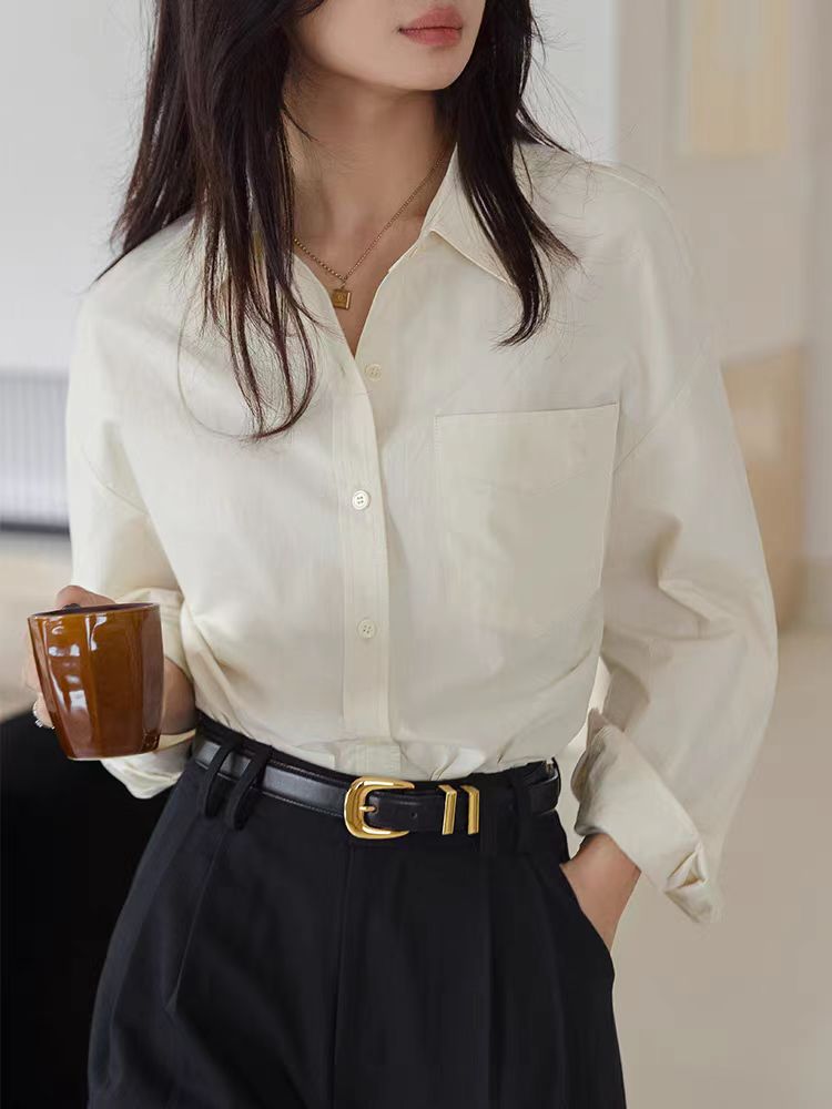 王妃家定製老錢風藍色襯衫女2023新款純棉馬甲襯衫兩件套長袖上衣