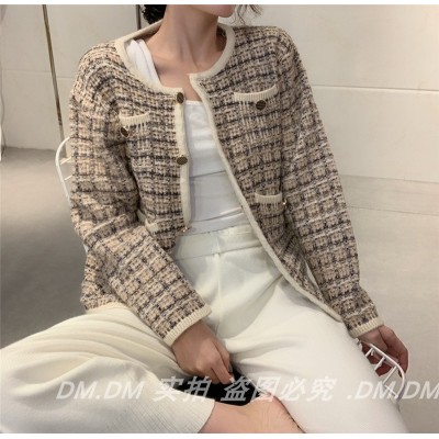 Korean Dongdaemun versatile little fashionable striped button fragrant style tweed cardigan jacket