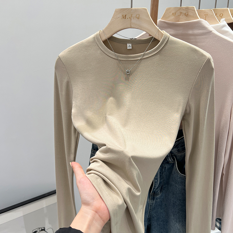 Actual pictures of basic slim-fitting right-shoulder long-sleeved T-shirts for women in autumn and winter 2023 new inner layering shirts