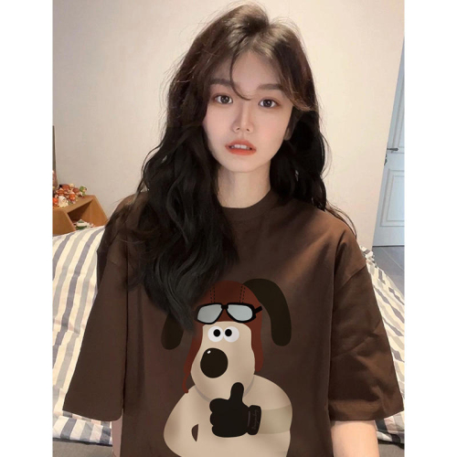 Official Korean version of the new pure cotton pilot puppy short-sleeved T-shirt summer cute cartoon round neck top