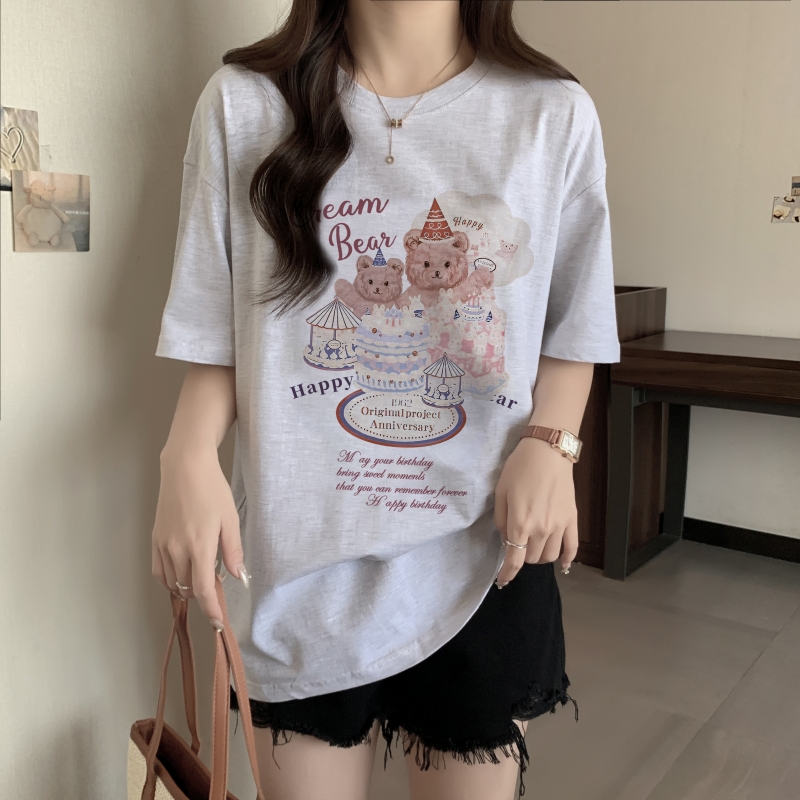 實拍 100%棉精梳純棉 印花夏裝短袖T恤女寬鬆韓版
