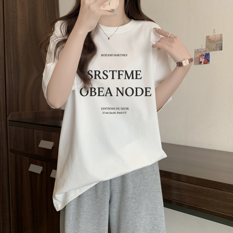 實拍 100%棉精梳純棉 印花夏裝短袖T恤女寬鬆韓版