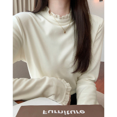 Actual pictures of lace long-sleeved T-shirt design niche Australian velvet bottoming shirt for women autumn and winter new inner top