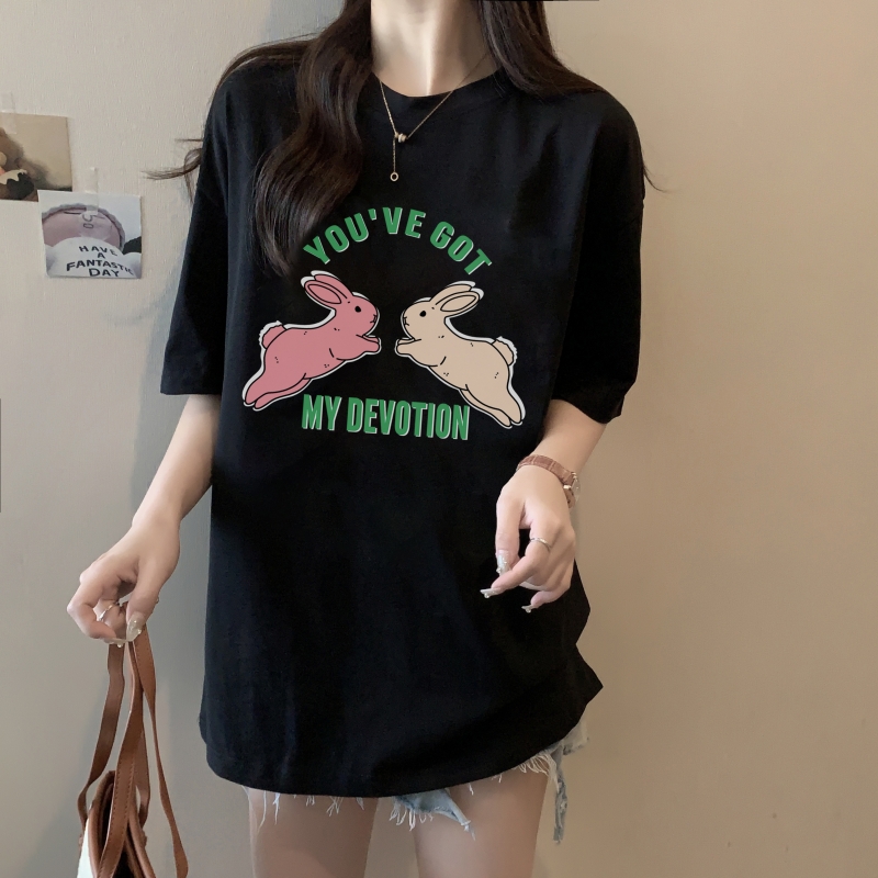 實拍 100%棉精梳純棉 印花夏裝短袖T恤女寬鬆韓版