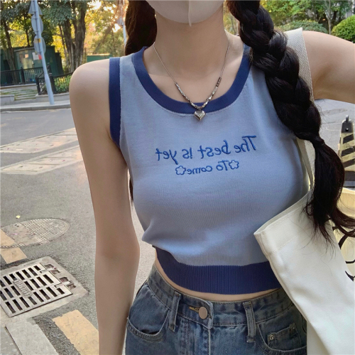 Actual shot Spring~2024 Korean style contrasting color camisole women's bm short sleeveless sports top