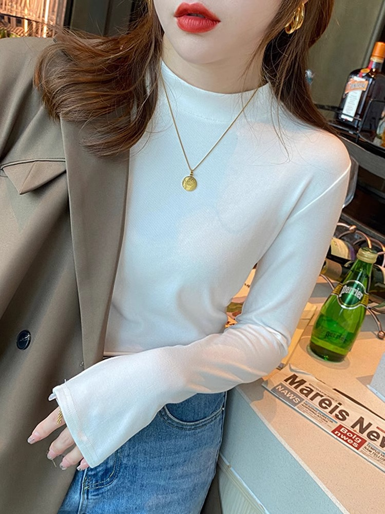 German velvet composite super soft 400g 2023 new Korean style half turtleneck plus velvet thickened bottoming shirt for women