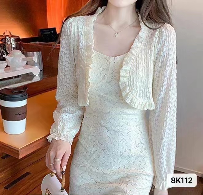 New Korean style design girly fungus lace long-sleeved sun protection cardigan top for women