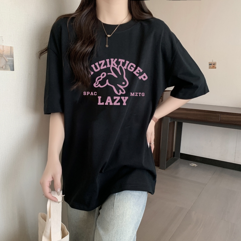 實拍 100%棉精梳純棉 印花夏裝短袖T恤女寬鬆韓版