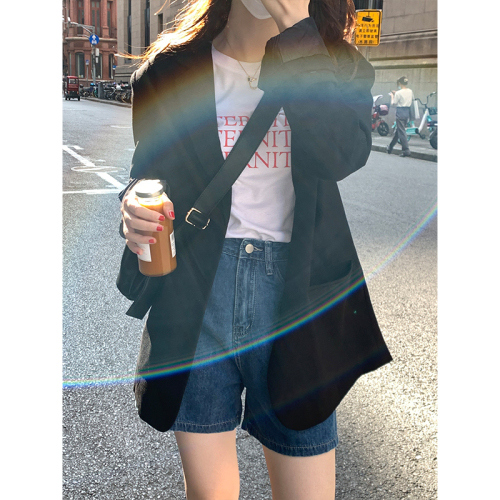 Real shot of gray suit jacket for women loose autumn and spring new style small Korean style simple casual suit top