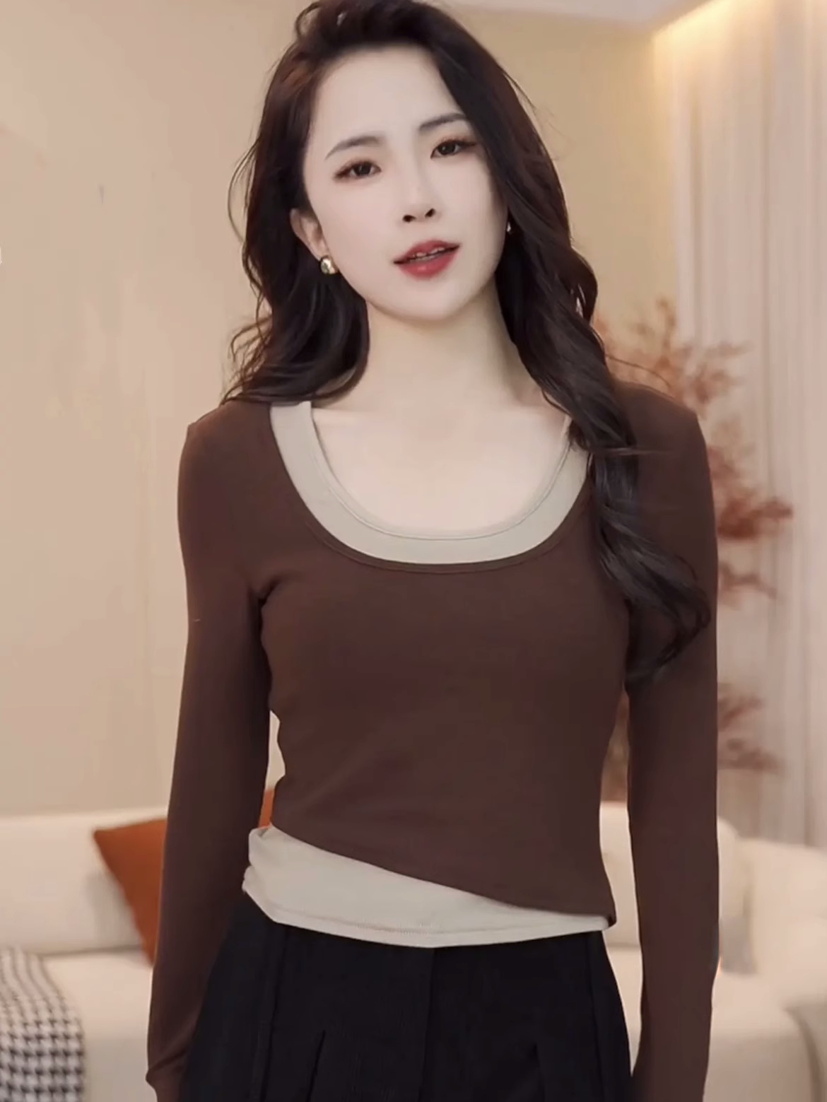 92 cotton 8 spandex 2024 spring fake two-piece long-sleeved t-shirt for women