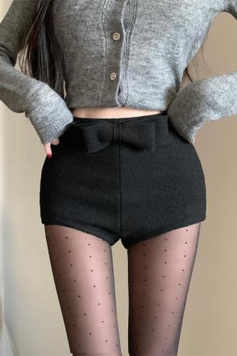 Real shot~Butterfly high-waisted woolen shorts for women 2023 winter hot pants with boots for hot girls to make them slimmer and make their legs longer