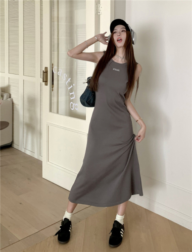 Actual shot Spring~2024 Korean style letter embroidered dress women's sleeveless slimming knitted skirt
