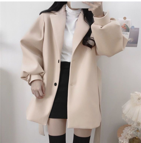 Dragon and phoenix wool and cotton gari strap mid-length coat solid color temperament autumn and winter coat