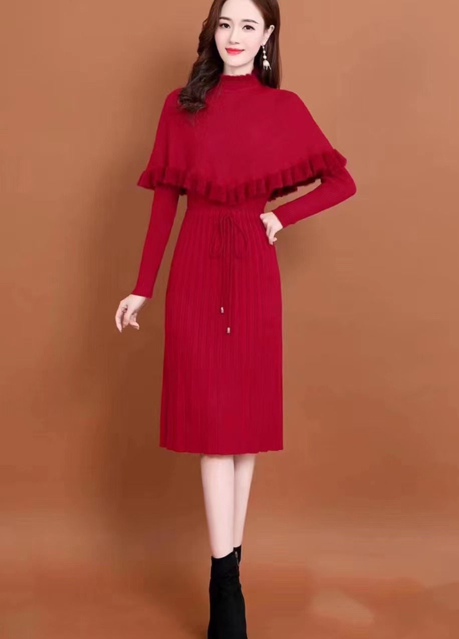 Knitted Dress Women's Autumn and Winter 2023 Slim French Lady Style Two-piece Suit Thickened Sweater Skirt