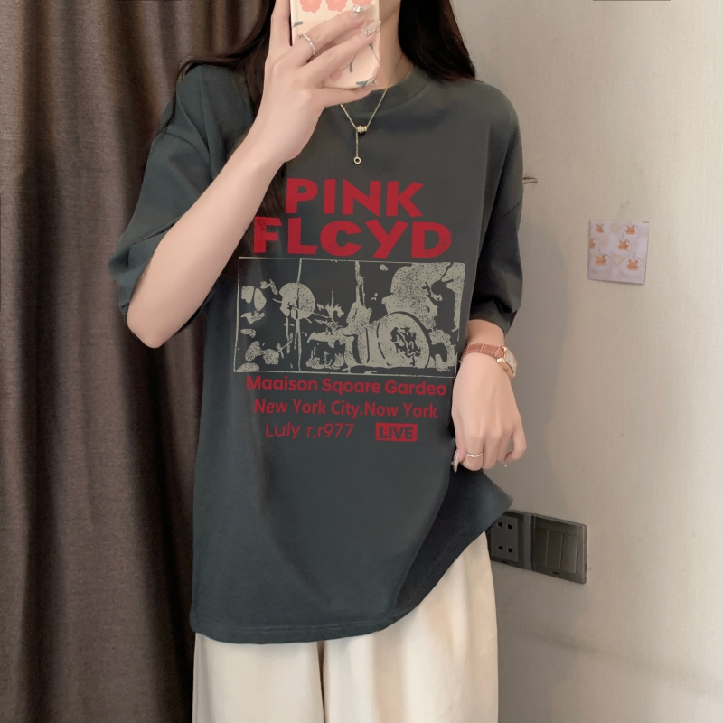 實拍 100%棉精梳純棉 印花夏裝短袖T恤女寬鬆韓版