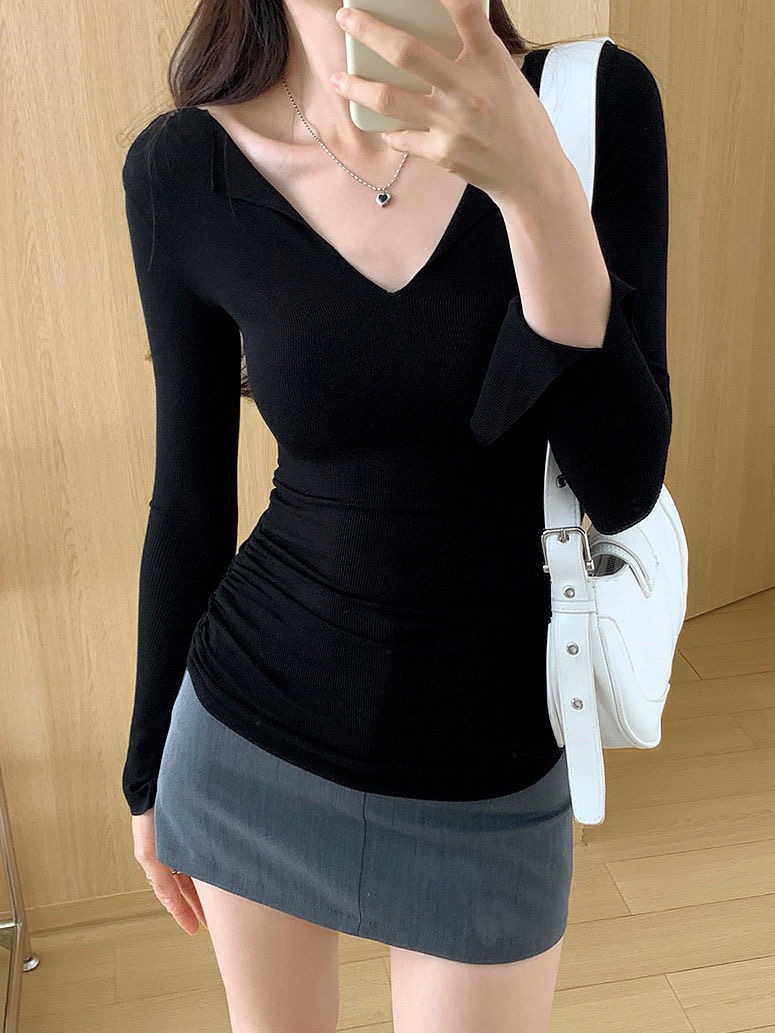 260g free-cut fleece 1*1 new early autumn slim-fitting sweater long-sleeved T-shirt pure lust hot girl top