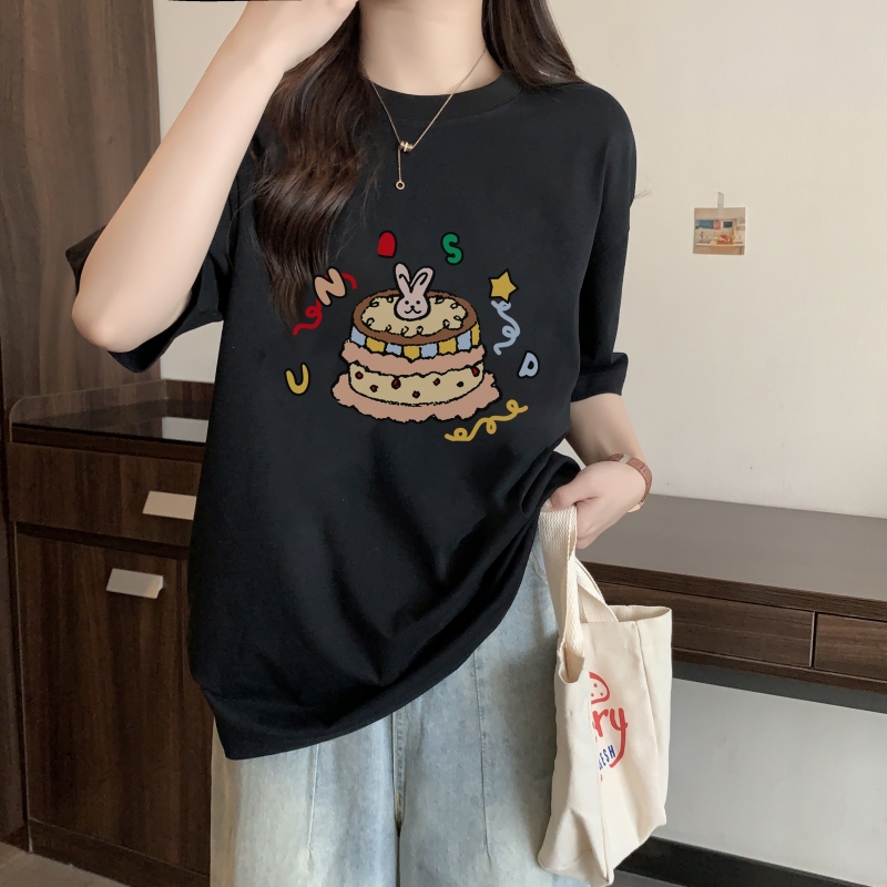實拍 100%棉精梳純棉 印花夏裝短袖T恤女寬鬆韓版
