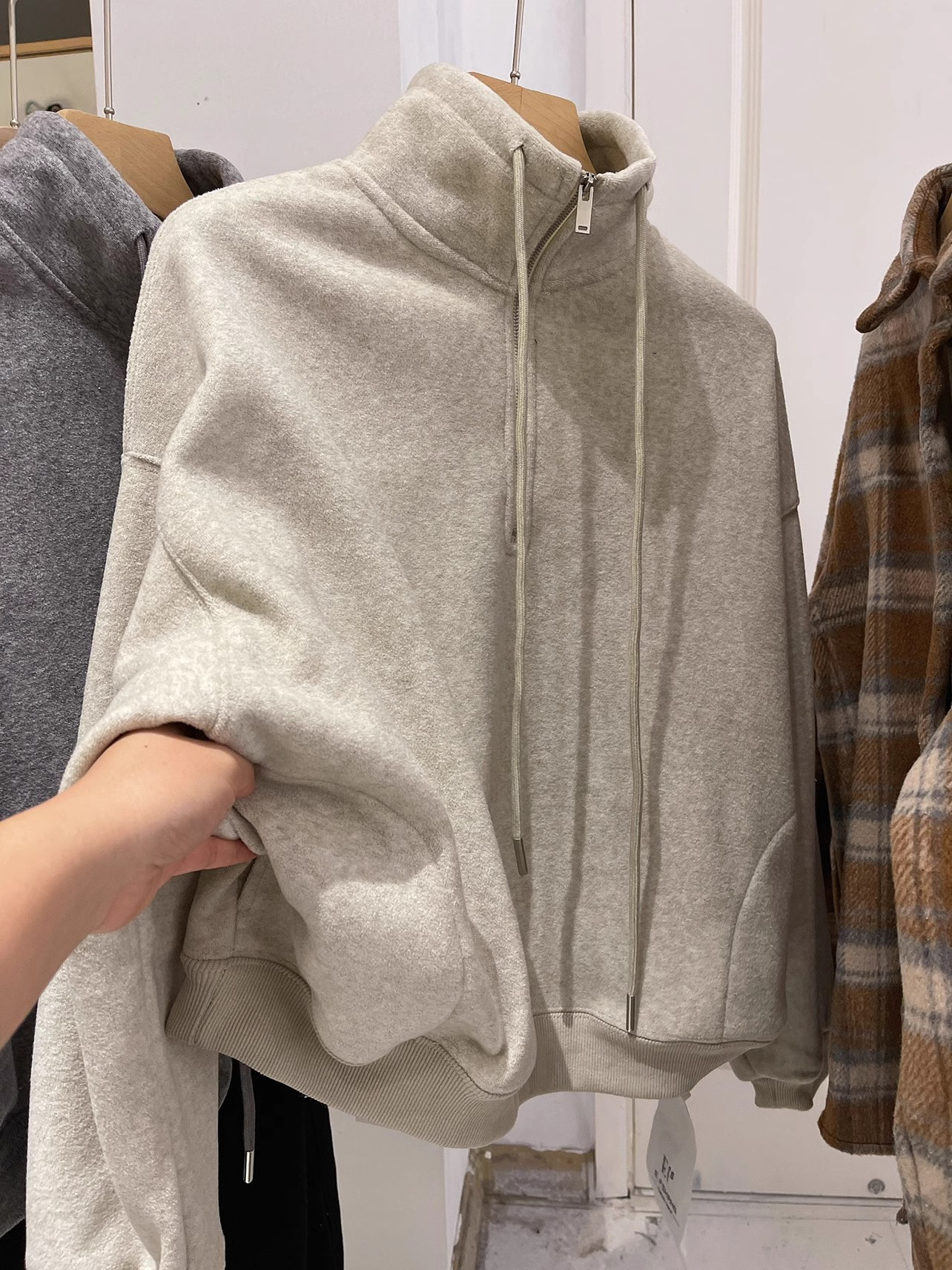 German velvet threaded silver fox velvet stand collar half zipper plus velvet thickened pullover sweatshirt for women