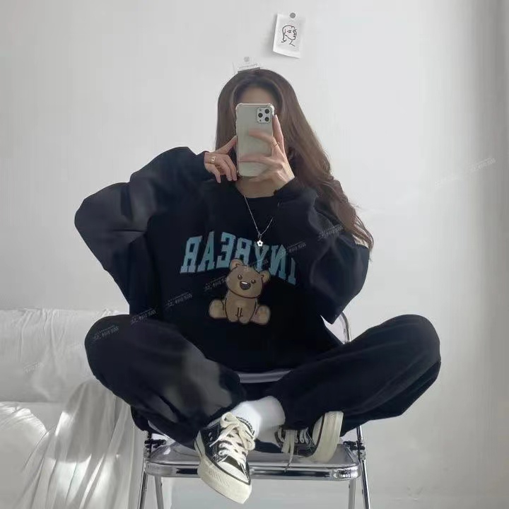 卡通可愛外貿套裝女兩件春秋薄款休閒寬鬆韓版加絨加厚