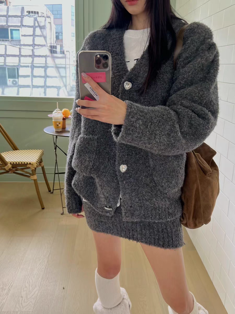 原版質量 韓國東大門2023冬季新款女裝時尚百搭修身針織短裙套裝