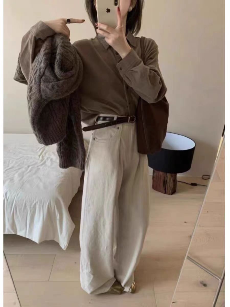 美拉德疊穿襯衣女秋冬季今年流行襯衫內搭打底燈芯絨加厚上衣