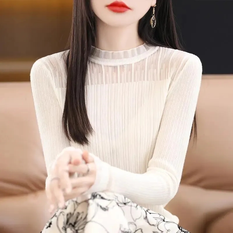 天貓品質法式別致上衣蕾絲打底衫女內搭半高領毛衣針織衫洋氣