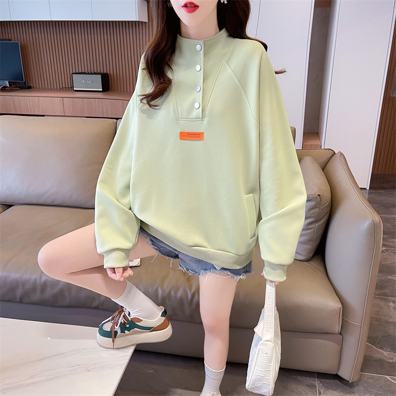 實拍後包領華夫格大碼女裝春秋薄長袖衛衣女韓版寬鬆設計感上衣