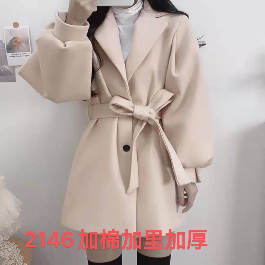 Dragon and phoenix wool and cotton gari strap mid-length coat solid color temperament autumn and winter coat