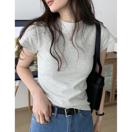 Official photo 6535 stretch cotton 2024 new summer style slim fit round neck right shoulder versatile short sleeves
